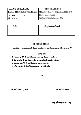Đề kiểm tra một tiết học kì I Mỹ thuật lớp 7 - Năm học 2016-2017 - Trường THCS Dân Hòa